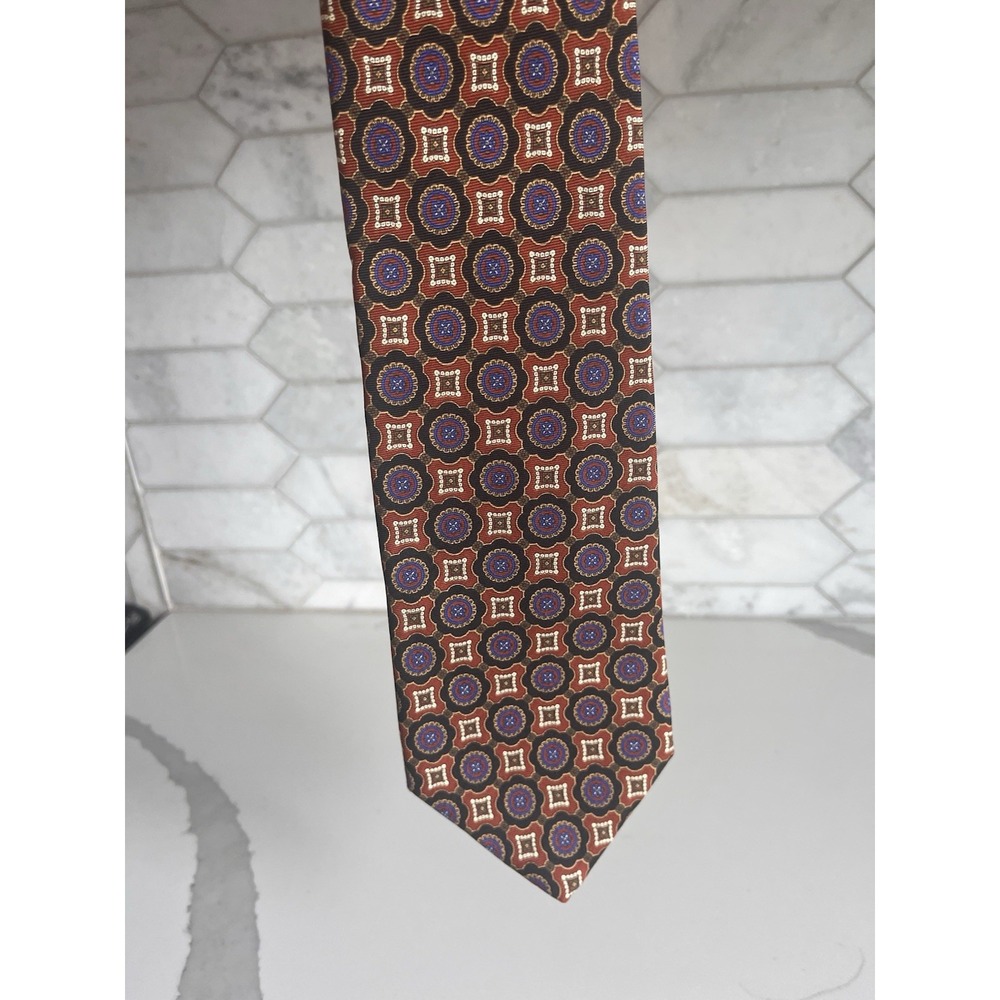 BROOKS BROTHERS Basics Men's‎ Silk Necktie Designer Geometric Orange Black Blue